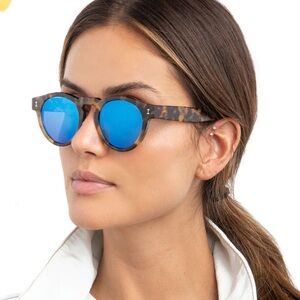 Illesteva Tortoise Sunglasses with Reflective Blue Lenses - Leonard in tortoise